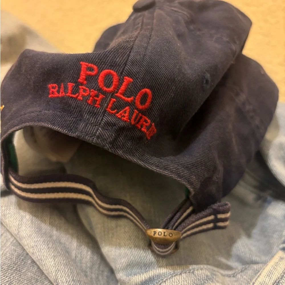 Polo Ralph Lauren Navy Crest Baseball Cap with Green & White Stripe